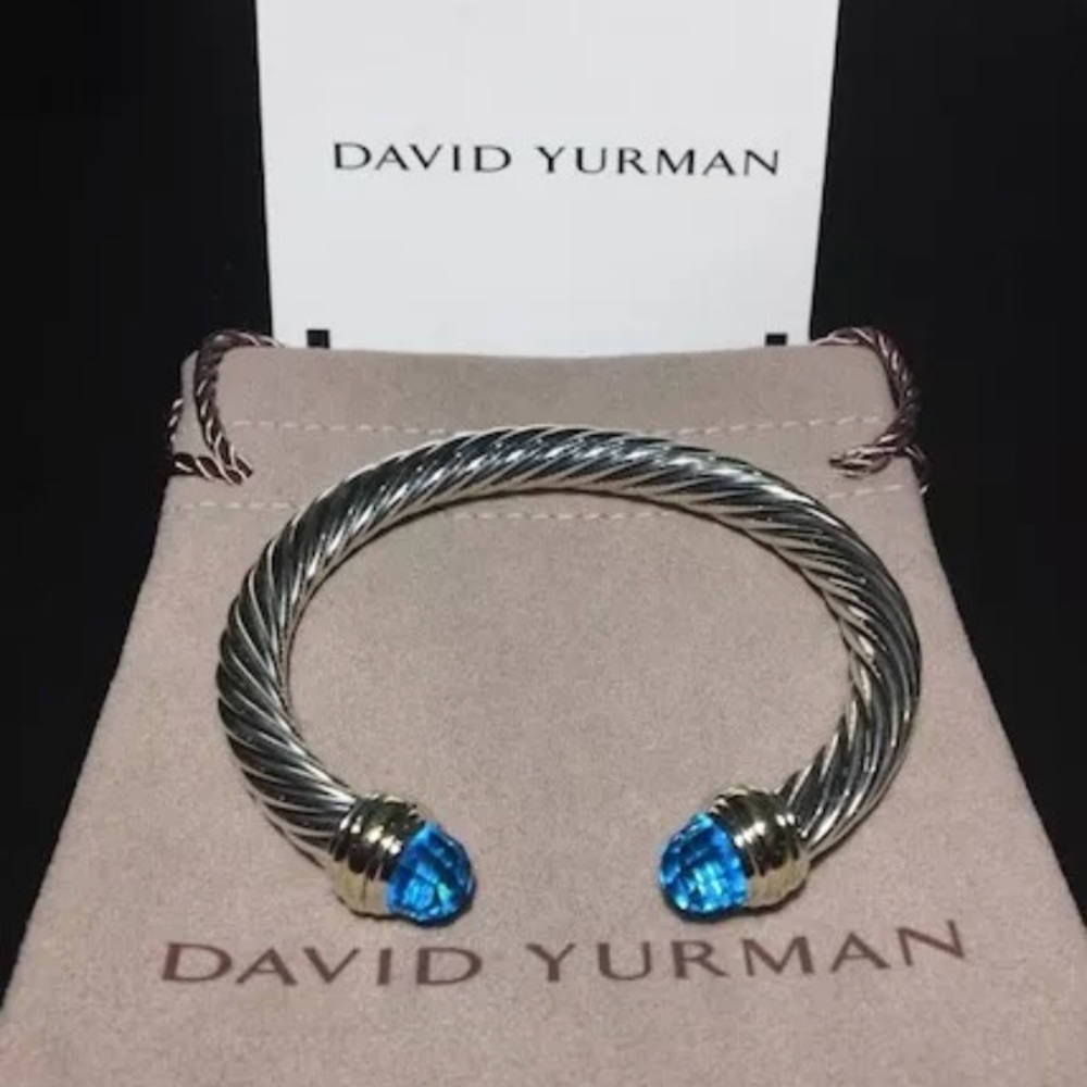 David Yurman Cable Bracelet Blue Topaz 14KGold 7mm